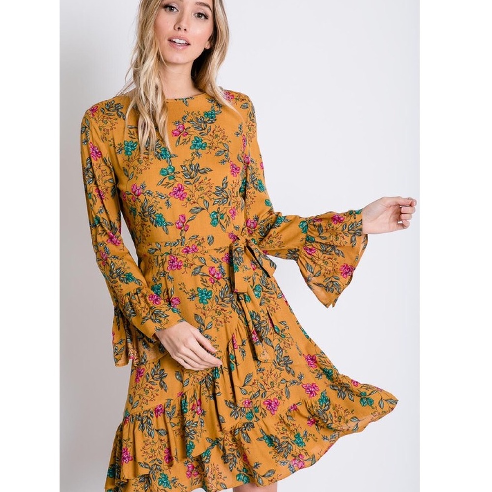 🌷Floral Long Sleeve Faux Wrap Dress - Picture 4 of 8